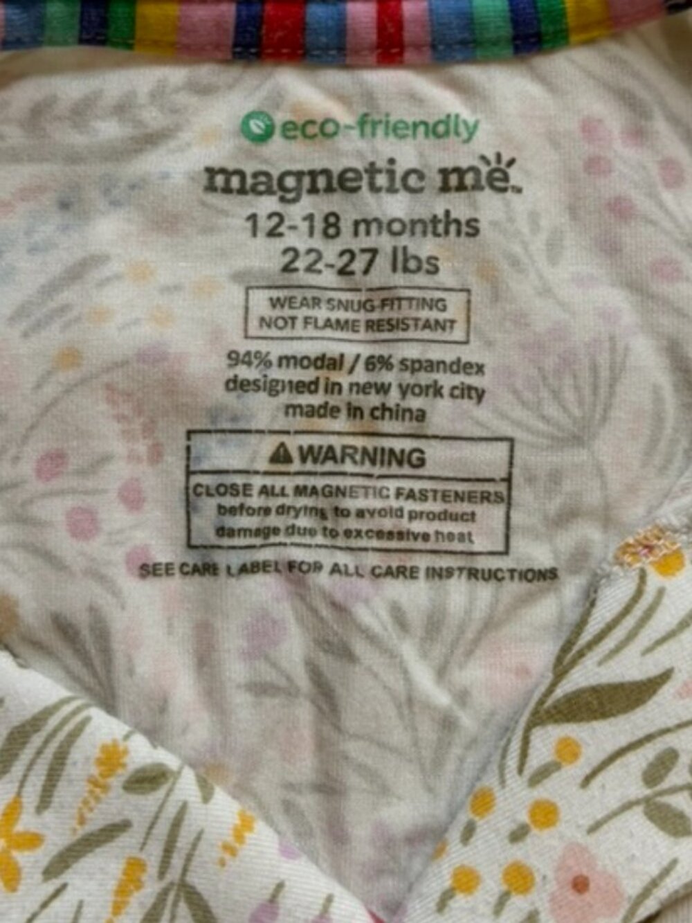 Magnetic Me Floral Footie Sleeper Baby Girls 12-18 Months - Picture 2 of 5